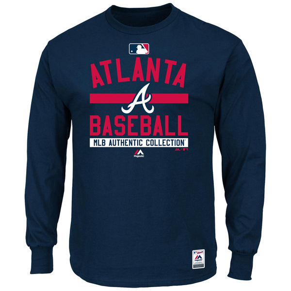 MLB Men Atlanta Braves Majestic Men Authentic Collection Team Property Long Sleeve TShirt Navy